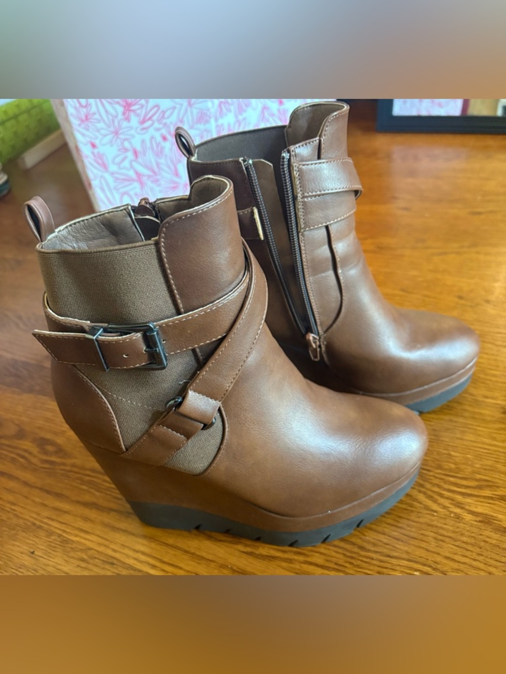 Brown Wedge Booties